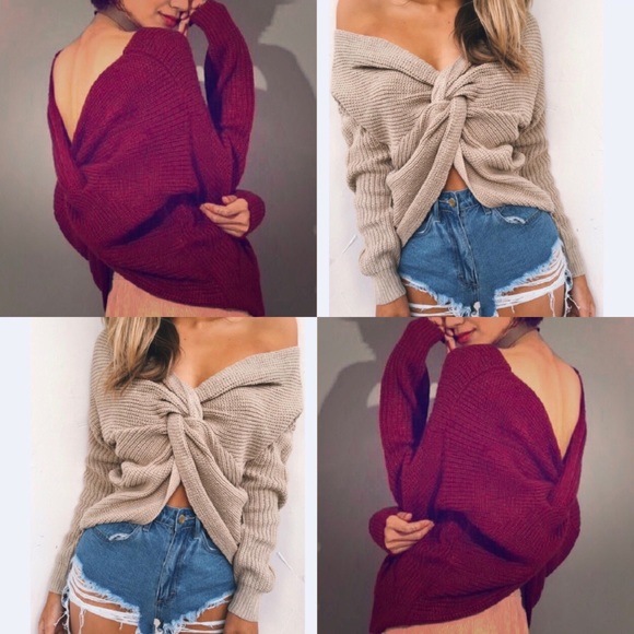 Sweaters - ♥️🆕💋 LAST ONE - Burgundy Tie Front/Back Sweater